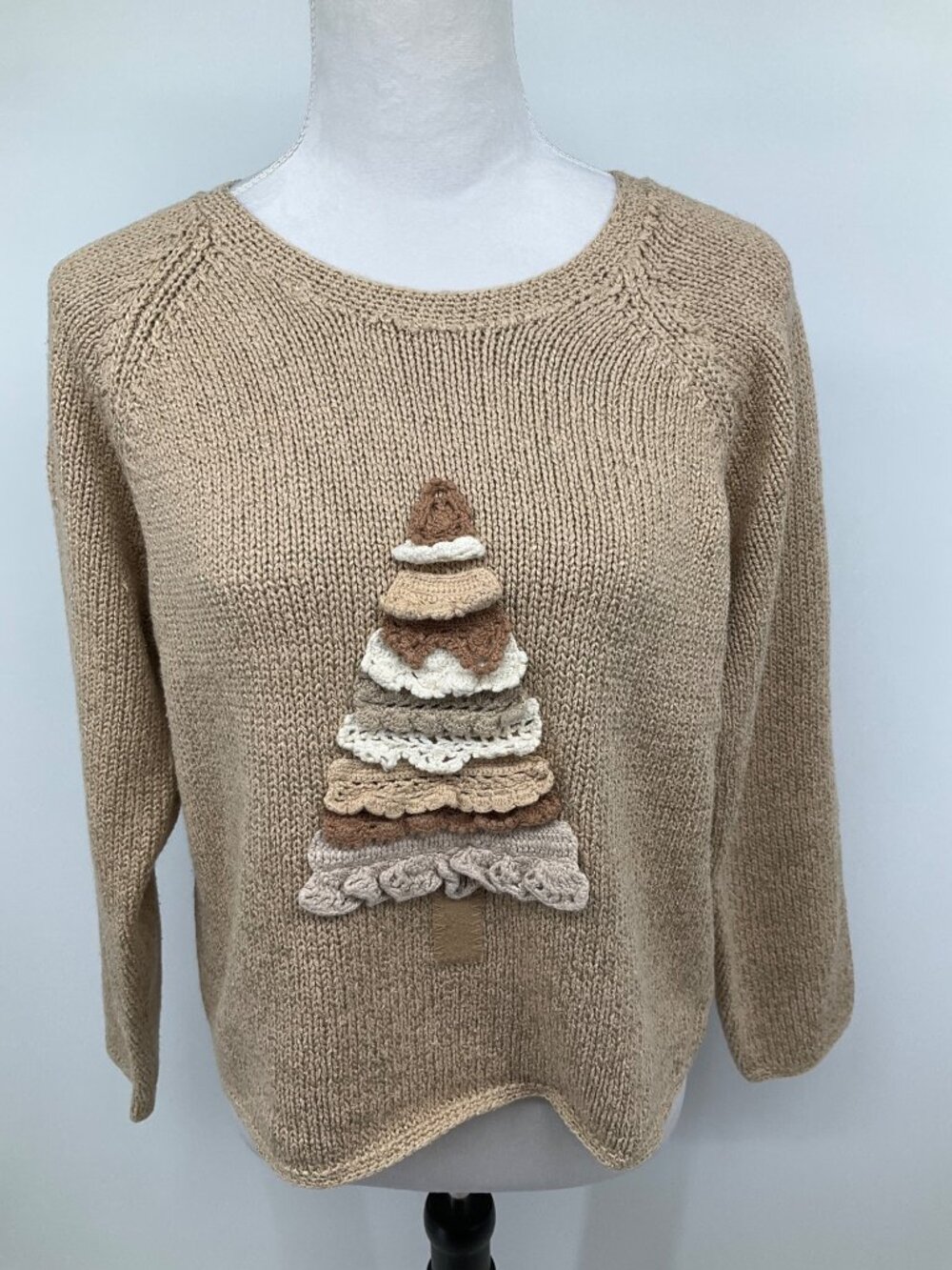 J Jill size XS beige knit sweater size XS Christmas Tree X-small - Picture 2 of 8